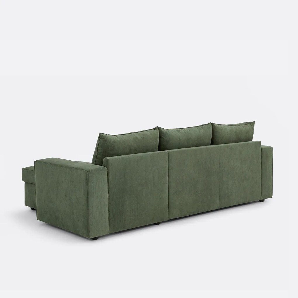 3-zits hoekslaapbank met opbergruimte, fijn ribfluweel, FLO