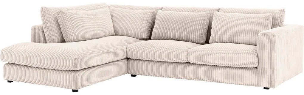 Goossens Bank Ravenia beige, stof, 3-zits, stijlvol landelijk met ligelement links