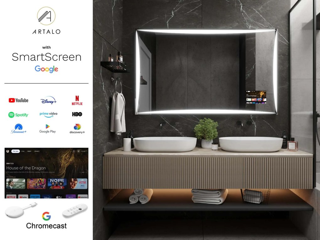 SMART spiegel met LED verlichting M5 premium + SmartScreen with Google Chromecast