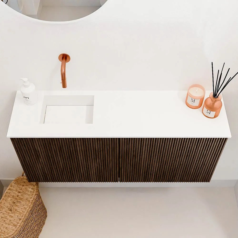 Mondiaz Joya 90cm toiletmeubel walnut met wastafel faye links zonder kraangat talc