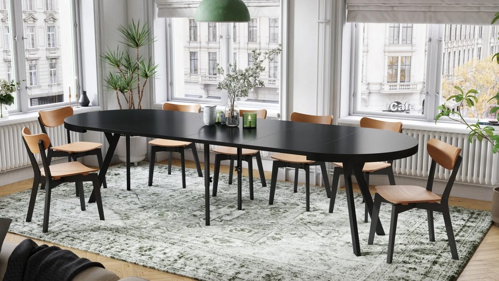EXPANSO Czarny Mat/zwarte poten - GROTE RONDE TAFEL Ø110 UITBREIDBAAR TOT 310 cm met Y-POTEN LOFT/INDUSTRIAL