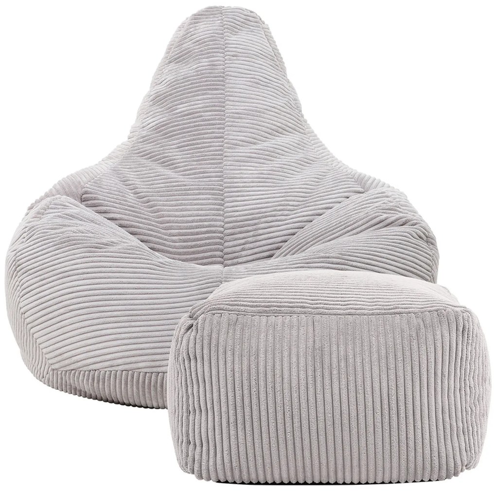 Cloudy Cord Zitzak Stoel + Poef - Lichtgrijs