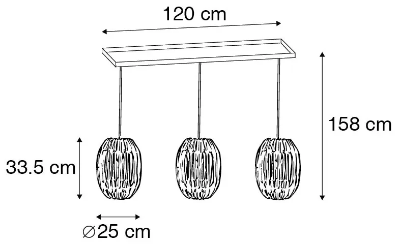 Eettafel / Eetkamer Hanglamp bamboe met wit langwerpig 3-lichts - Canna Capsule Landelijk E27 Binnenverlichting Lamp