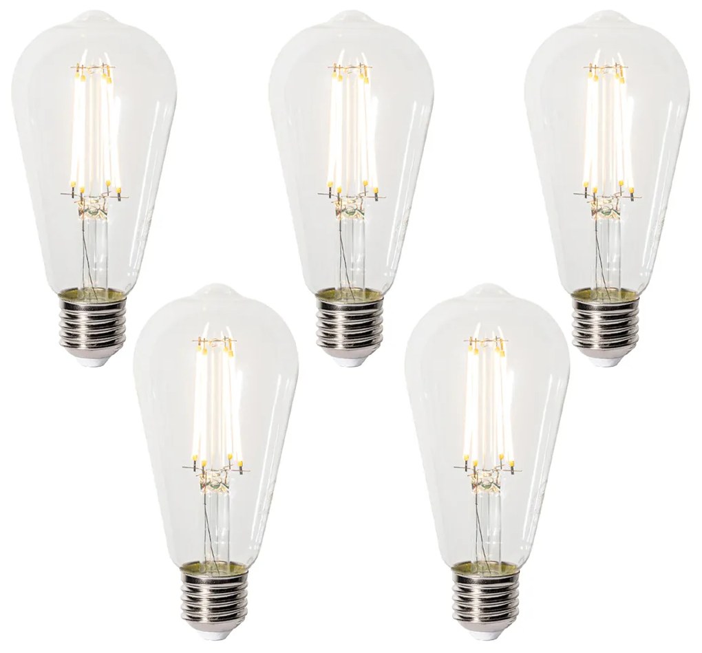 Set van 5 E27 3-staps dimbaar LED lamp ST64 clear 6W 700 lm 2700K