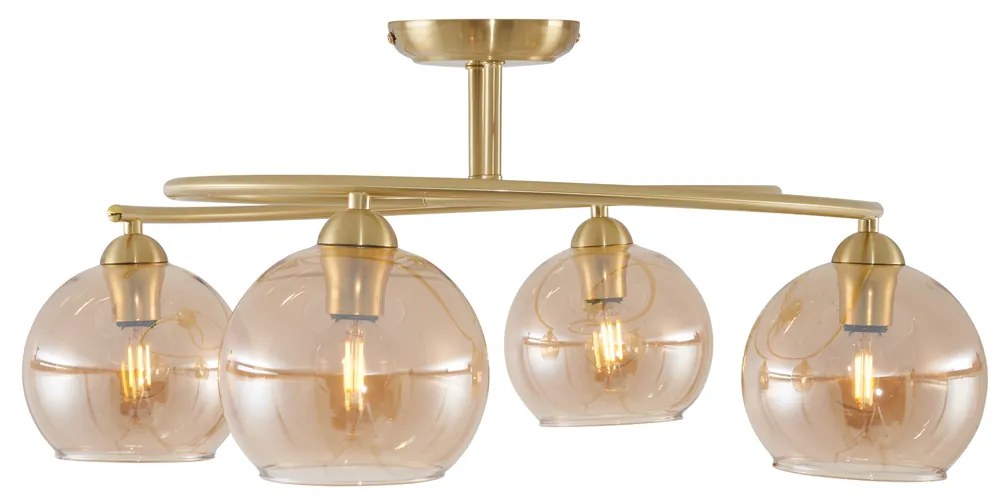 Moderne plafondlamp messing met amber glas 4-lichts - Alanis
