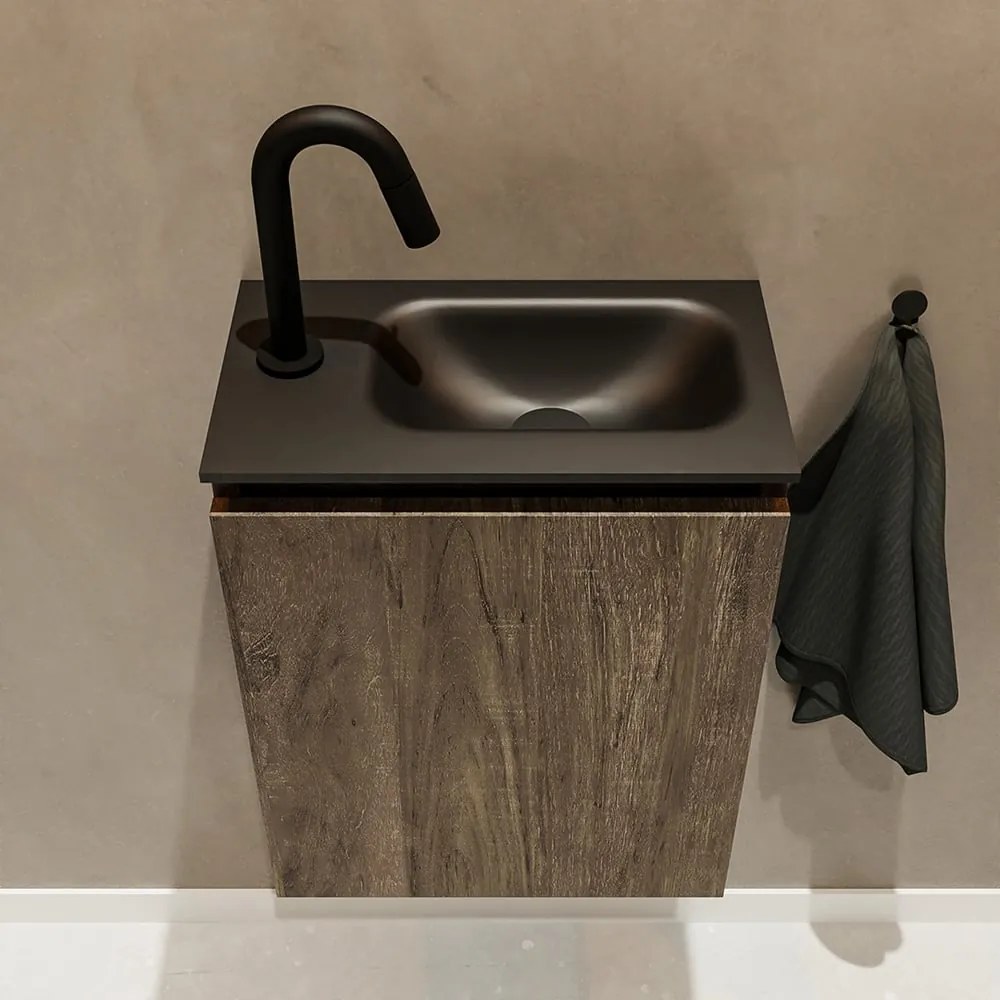 Mondiaz Ture 40cm toiletmeubel dark brown met wastafel urban rechts 1 kraangat
