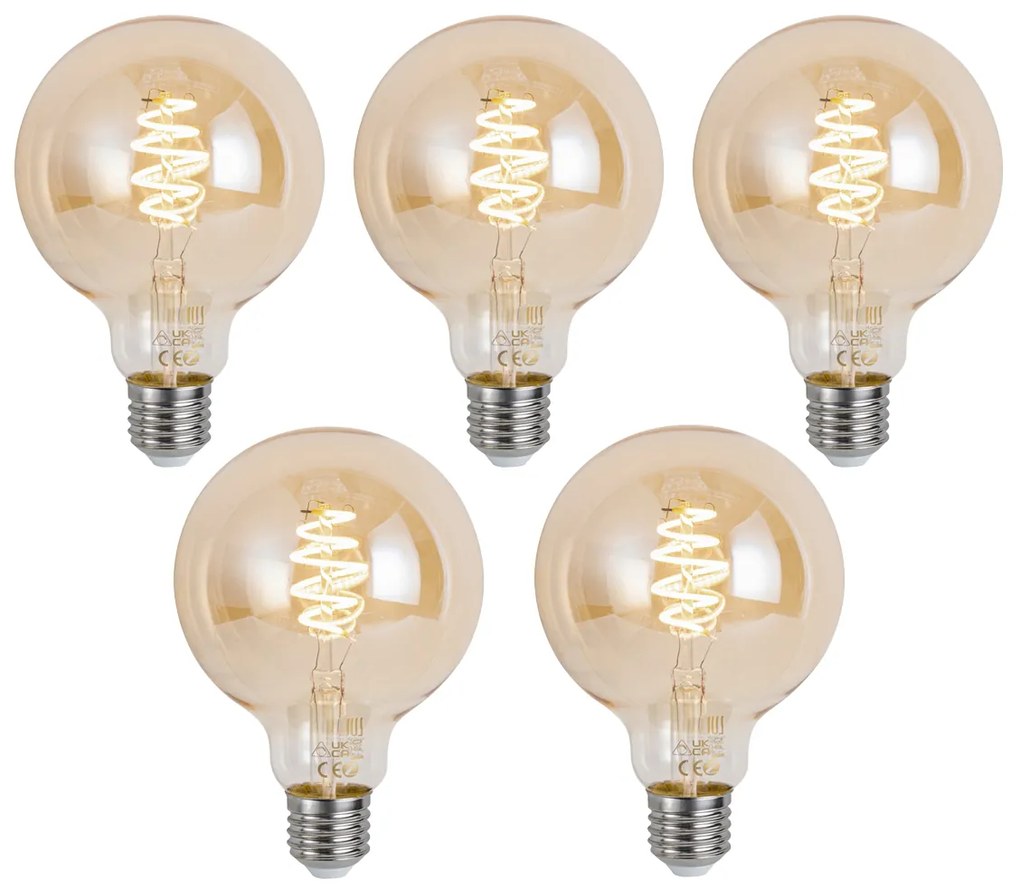 Set van 5 Smart E27 dimbare LED lampen G95 amber 4.9W 320 lm 2500K