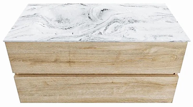 Mondiaz Vica DLux badmeubel 100cm washed oak 2 lades met wastafel glace links zonder kraangat