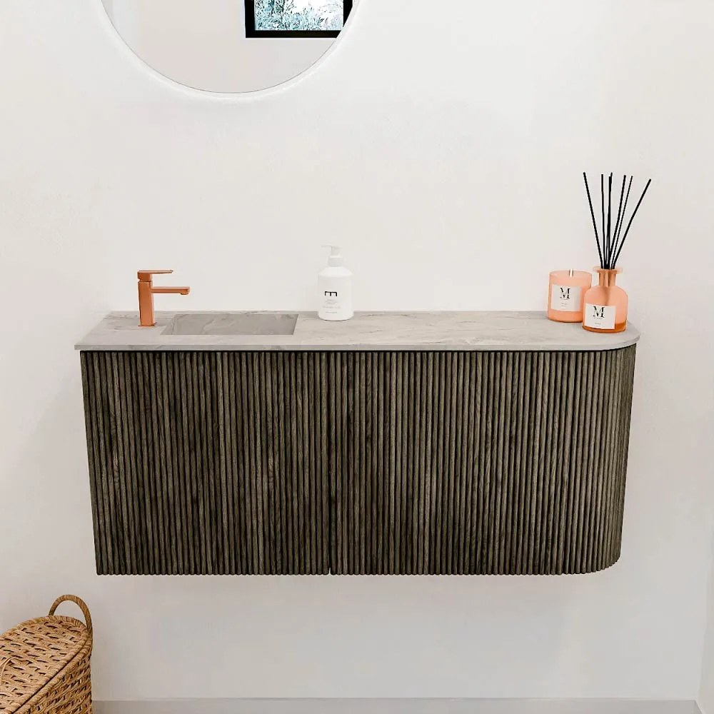 Mondiaz Joya DLux 90cm toiletmeubel ronding rechts shadow met wastafel faye links 1 kraangat glace