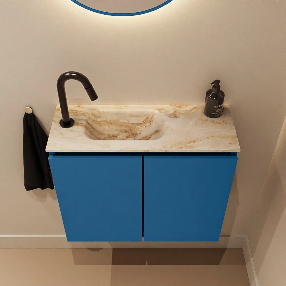 Mondiaz Ture DLux toiletmeubel 60cm jeans met wastafel frappe links met kraangat