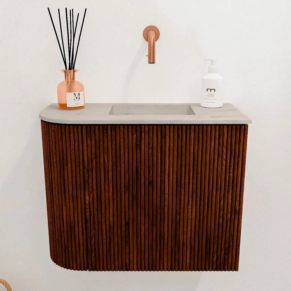 Mondiaz Joya DLux 50cm toiletmeubel ronding links ruby met wastafel faye rechts zonder kraangat opalo