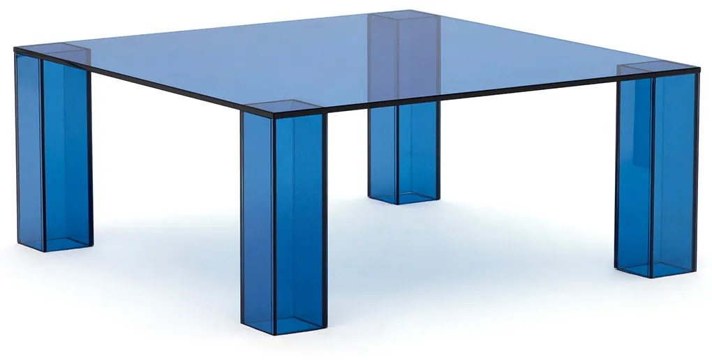 Kave Home Adularia Vierkante Salontafel Blauw Glas - 85 X 85cm.