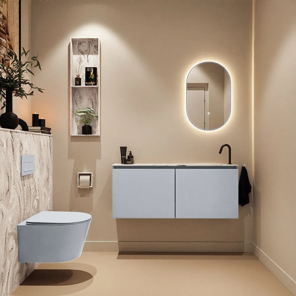 Mondiaz Ture DLux toiletmeubel 120cm clay met wastafel glace rechts met kraangat