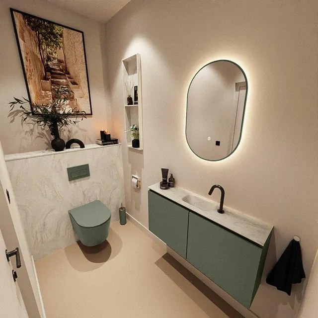 MONDIAZ TURE-DLUX 100cm toiletmeubel Army. EDEN wastafel Ostra positie midden. Met 1 kraangat. TUREDX100ARMM1OST