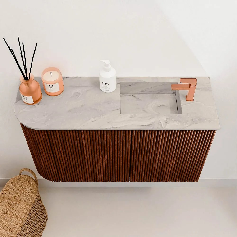 Mondiaz Joya DLux 70cm toiletmeubel ronding links ruby met wastafel faye rechts 1 kraangat glace