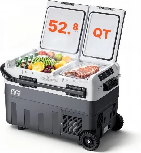 VEVOR Draagbare Autokoelkast, 12 Volt Autokoelkast, 50L Draagbare Dual-Zone Vriezer, Instelbare Temperatuur, Compressor Koeler voor Thuis, Buiten, Camping, Camper, Auto