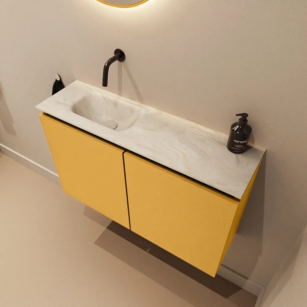 Mondiaz Ture DLux toiletmeubel 80cm ocher met wastafel ostra links zonder kraangat