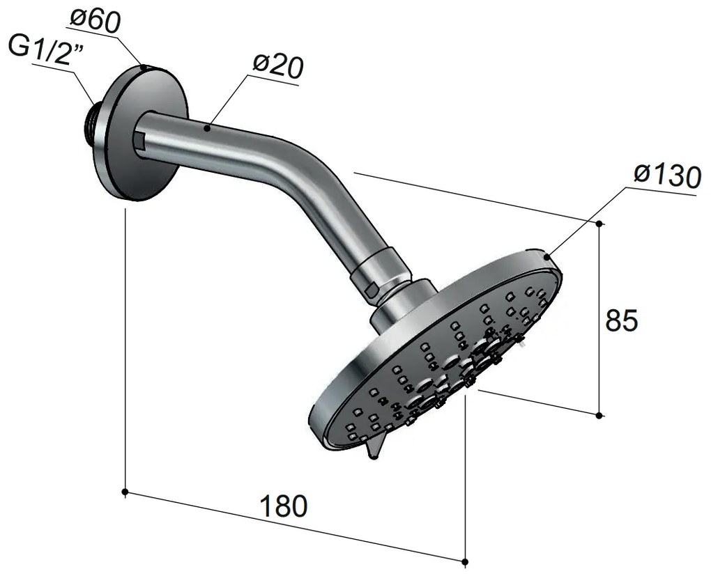 Hotbath Mate M169 3 standen hoofddouche 13cm met wandarm  nikkel