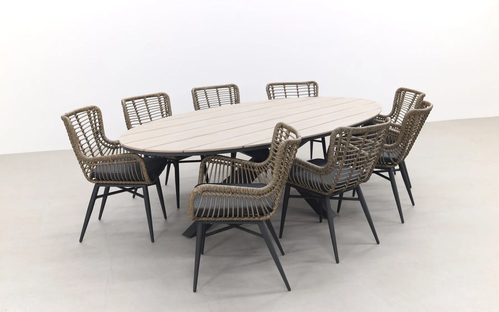 Jasmine Naturel/GI Edison 8-persoons ovale dining tuinset 280x140 cm.
