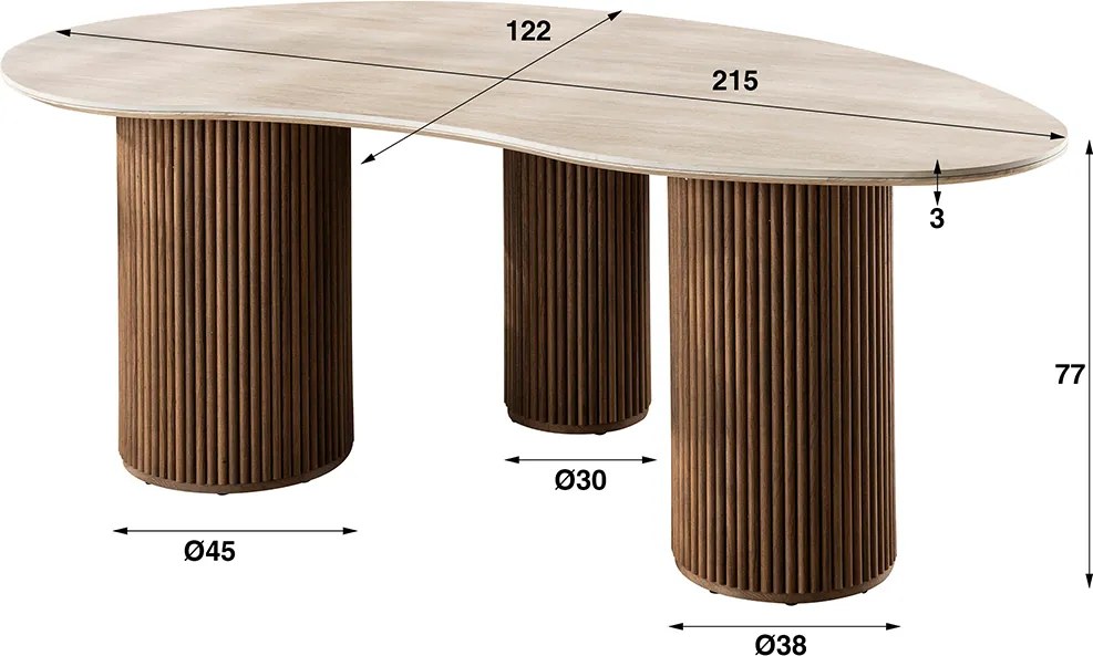 Niervormige Eettafel Travertin 215 Cm - 215 X 122cm.