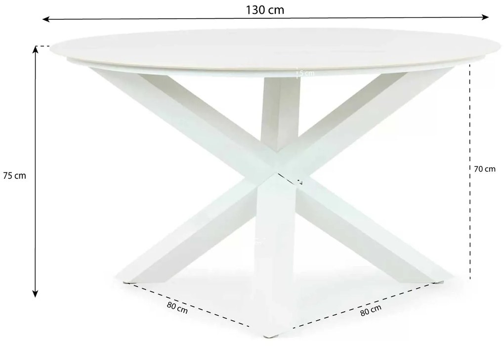 Dining Tuintafel rond 130 cm Aluminium/keramiek Wit Santika Orino