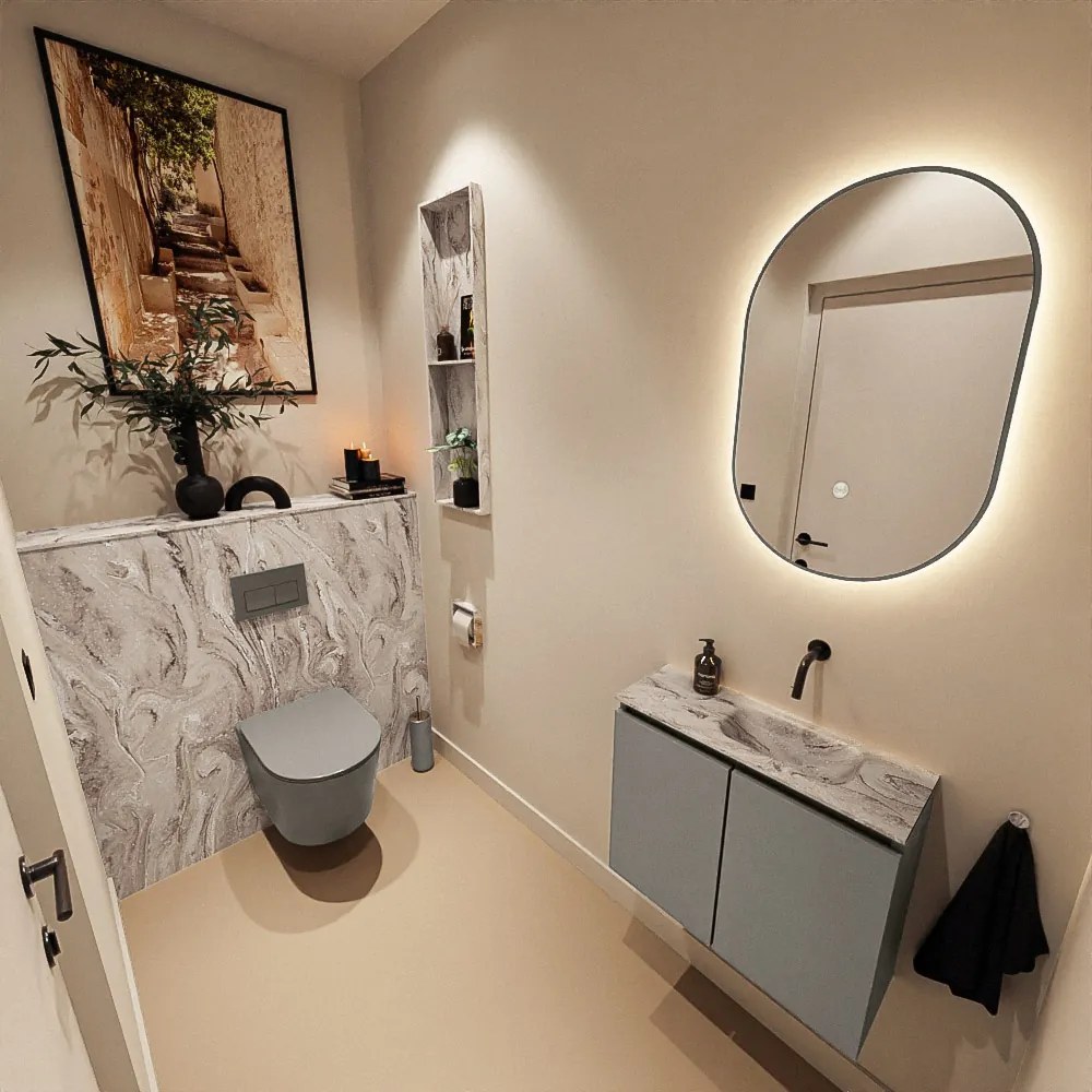 Mondiaz Ture DLux toiletmeubel 60cm smoke met wastafel glace rechts zonder kraangat