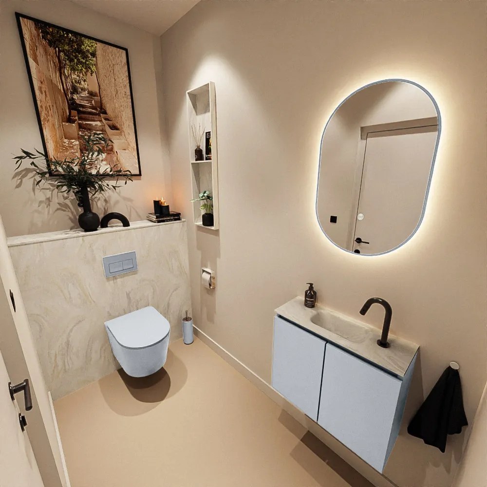 Mondiaz Ture DLux toiletmeubel 60cm clay met wastafel ostra midden met kraangat