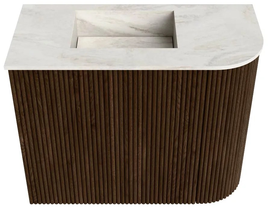 Mondiaz Joya DLux 50cm toiletmeubel ronding rechts walnut met wastafel faye links 1 kraangat ostra