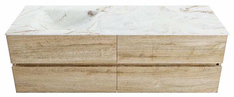 Mondiaz Vica DLux badmeubel 150cm washed oak 4 lades met wastafel frappe links 1 kraangat