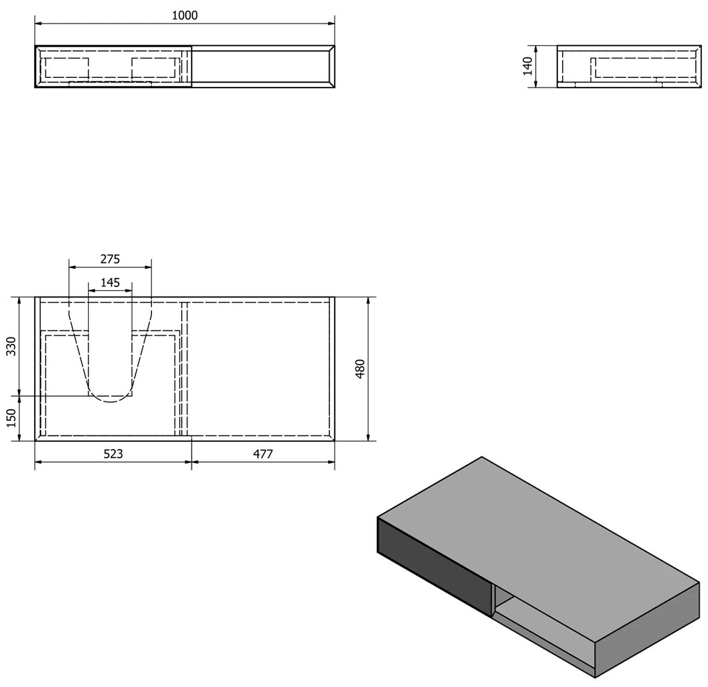 Sapho Morian badkamermeubel 100x14x48cm eiken zwart links