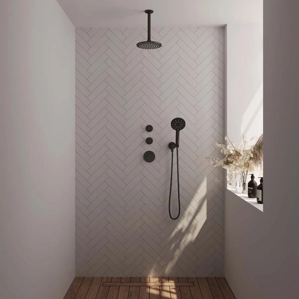 Brauer Black Edition complete inbouw regendouche met 3 standen handdouche, plafondarm en hoofddouche 20cm set 11 zwart mat