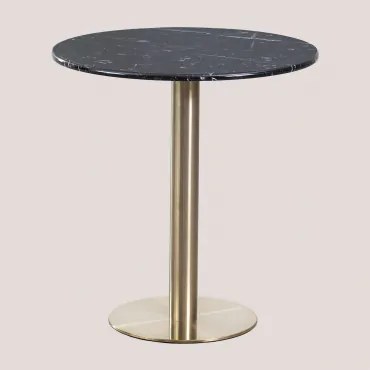 Cosmopolitan Ronde Marmeren Bartafel Zwart Marmer & Ø70 Cm & Champagne Goud - Sklum