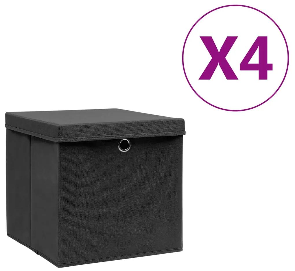vidaXL Opbergboxen met deksels 4 st 28x28x28 cm zwart