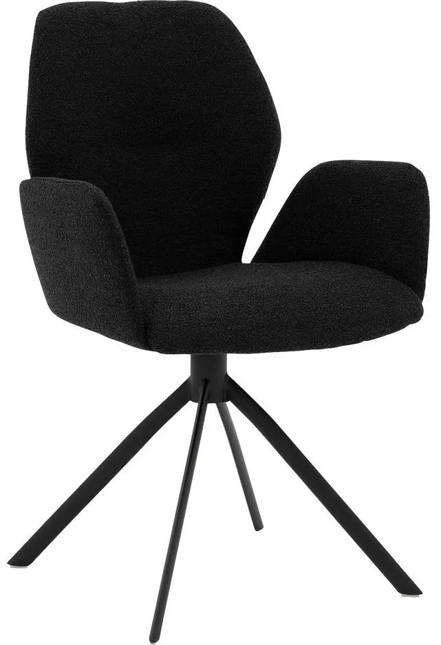 Goossens Eetkamerstoel Hera grijs stof met armleuning, modern design