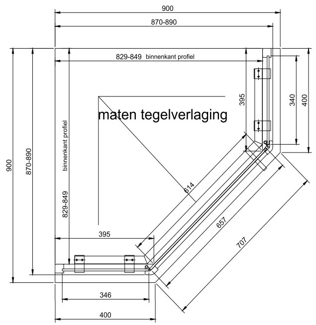 van Rijn ST05 vijfhoekige douchecabine mat zwart 90x90cm