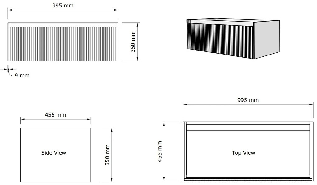 Gliss Design Timotheus badmeubel met ribbelfront 100cm black veneer met mat witte wastafel Asia