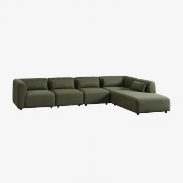 5-delige Modulaire Bank Met Rechter Chaise Longue Fogler Teddystof Saliegroen - Sklum