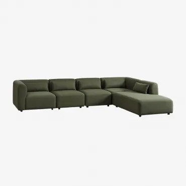 Fogler 5-delige Modulaire Bank Met Rechter Chaise Longue Chenille Groen – Salie - Sklum