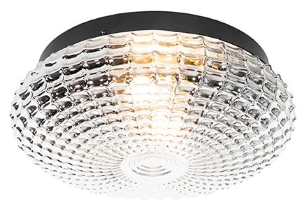 Klassieke plafondlamp zwart met smoke glas 30 cm IP44 - Nohmi