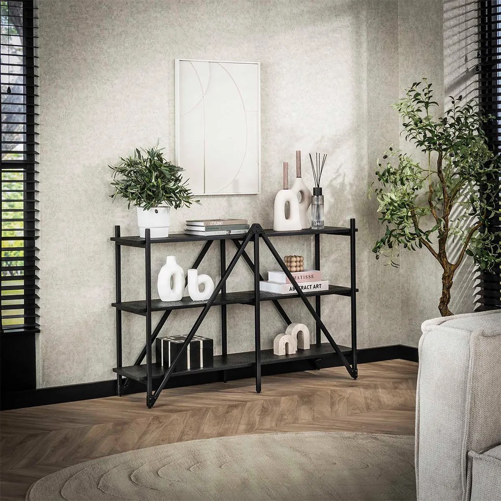 Open Kast Industrieel Met Planken - 130x35x85cm.