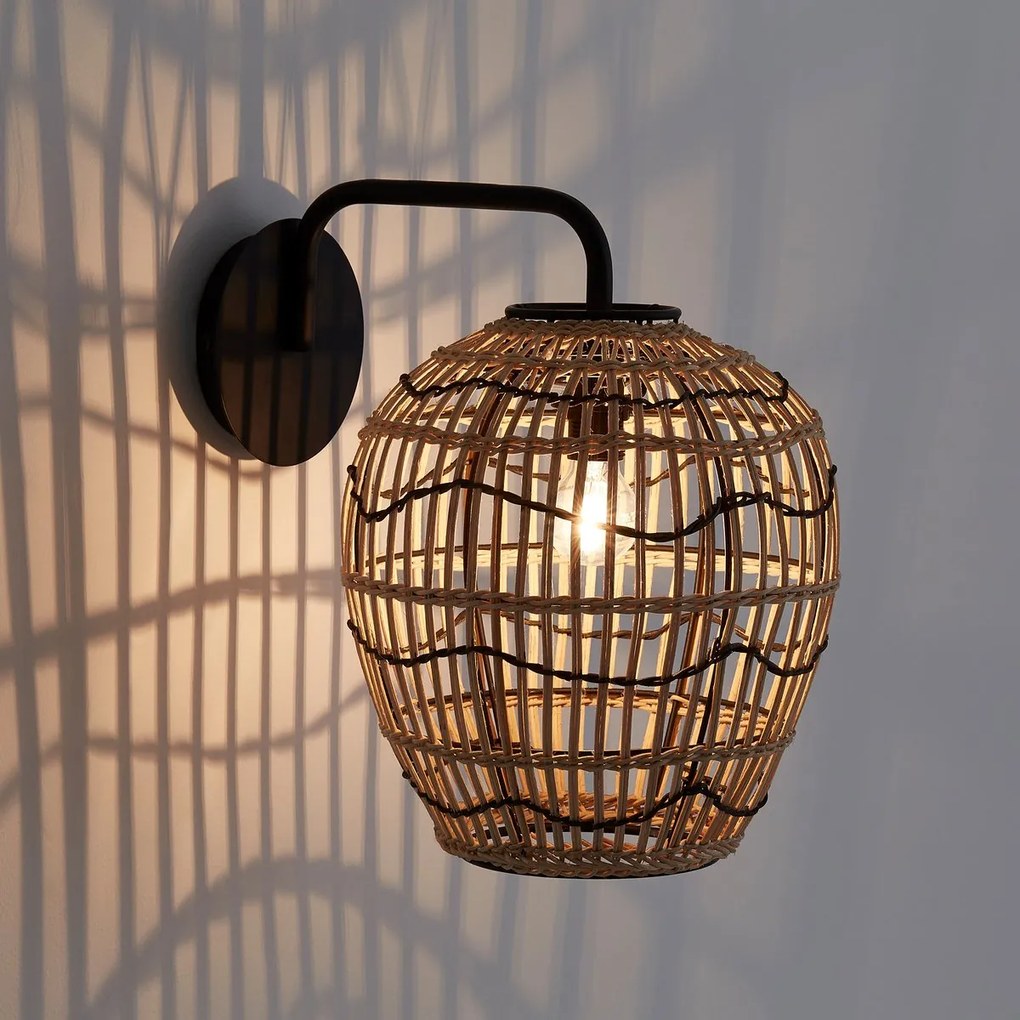 Wandlamp in metaal en rotan, Martaban