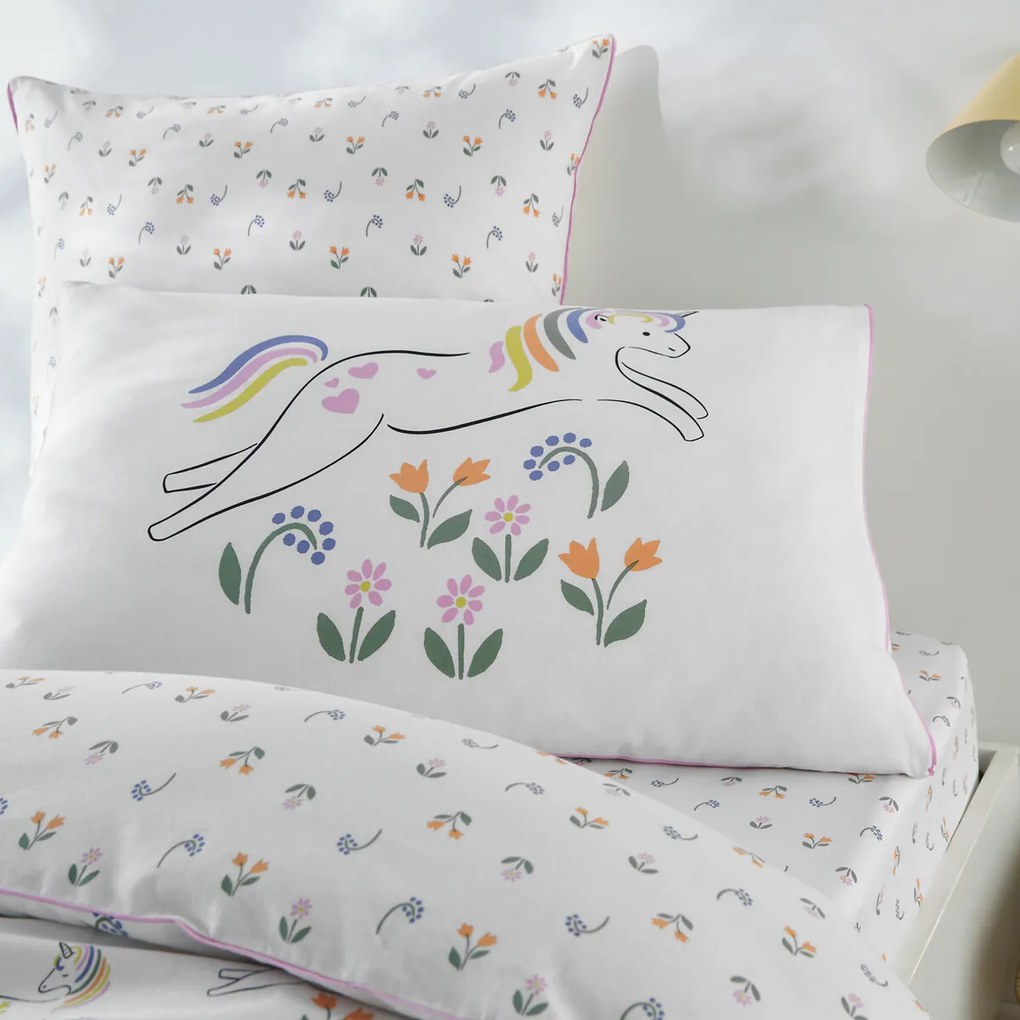Kussensloop voor kinderen, 50% gerecycled katoen, eenhoornprint, TAMILA