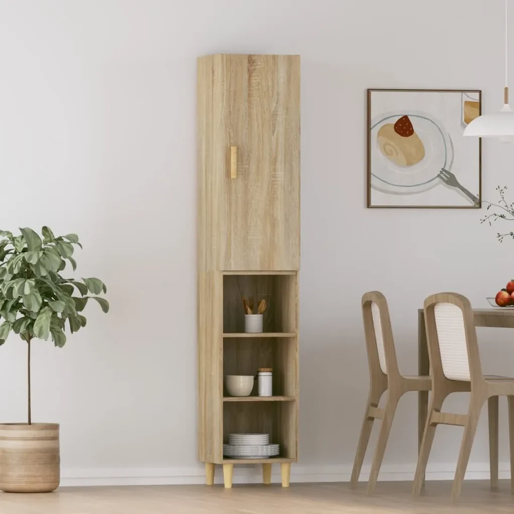 vidaXL Hoge kast 34,5x34x180 cm bewerkt hout sonoma eikenkleurig