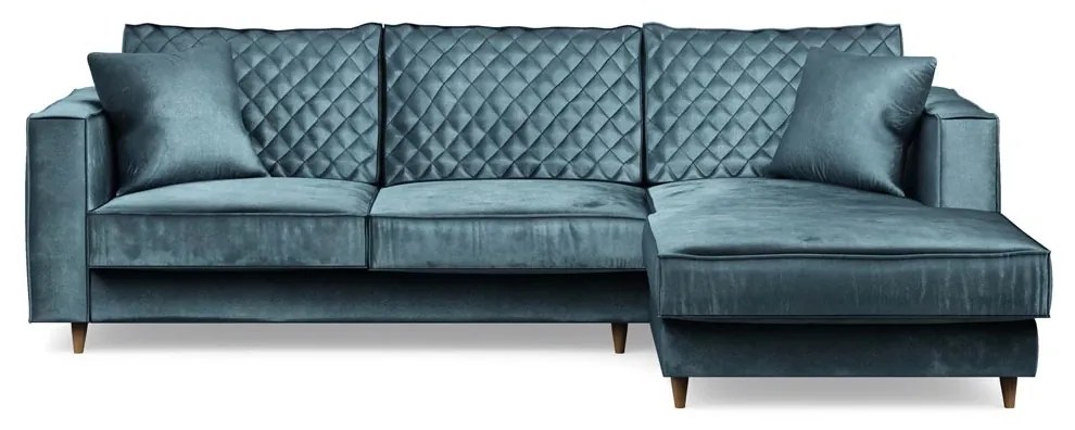 Rivièra Maison - Kendall Sofa with Chaise Longue Right, velvet, petrol - Kleur: blauw