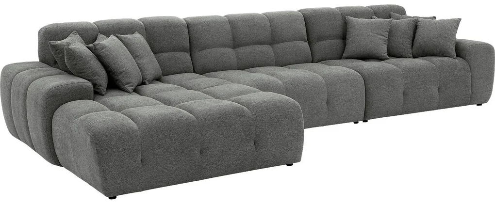 Goossens Excellent Bank Kubus - 30 X 30 Cm Stiksel grijs, stof, 1,5-zits, modern design met chaise longue links