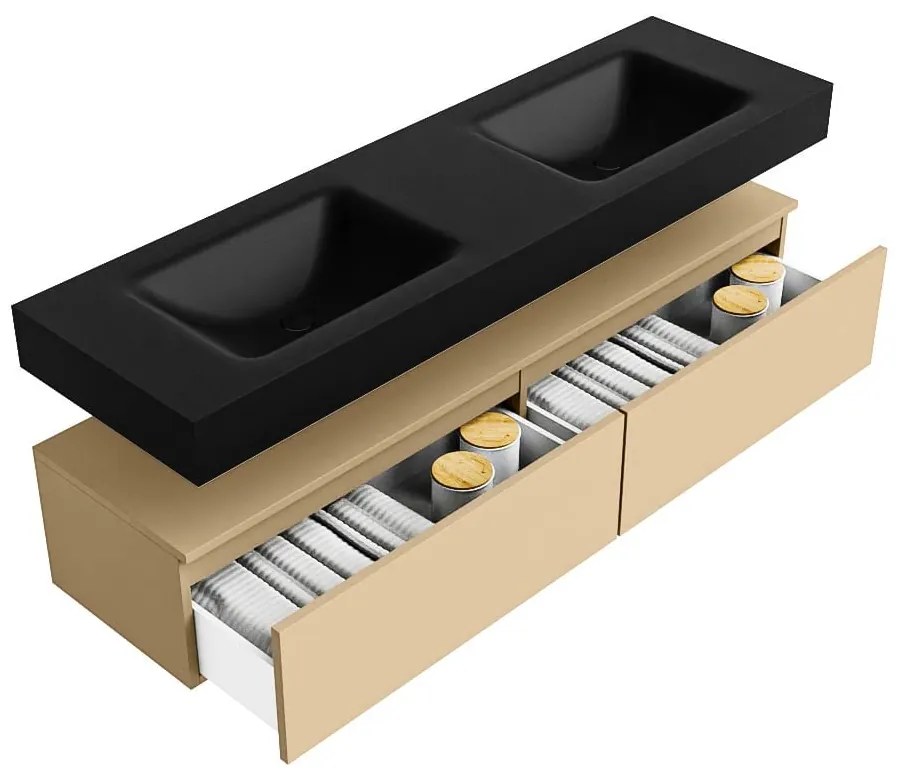 Zaro Alan badmeubel 160cm sand 2 lades met vrijhangende wastafel cloud dubbel 2 kraangaten urban