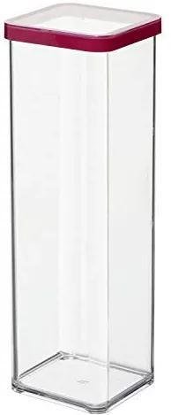 Loft, vierkante opbergdoos 2l met deksel en dichting, Kunststof (SAN) BPA-vrij, transparant / rood, 2l (10,0 x 10,0 x 28,5 cm)