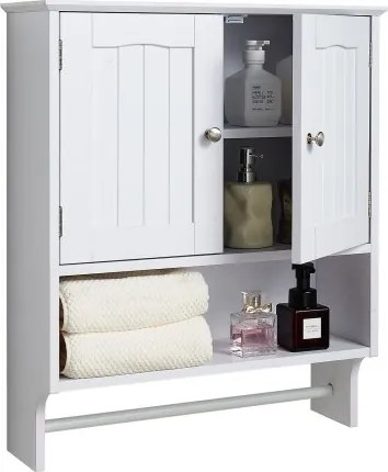 VEVOR Badkamer Wandkast Medicijnkast met 2 deuren en verstelbare planken, Opbergkast Hangkast met open scheidingswand en handdoekenrek voor toilet Wasruimte Keuken