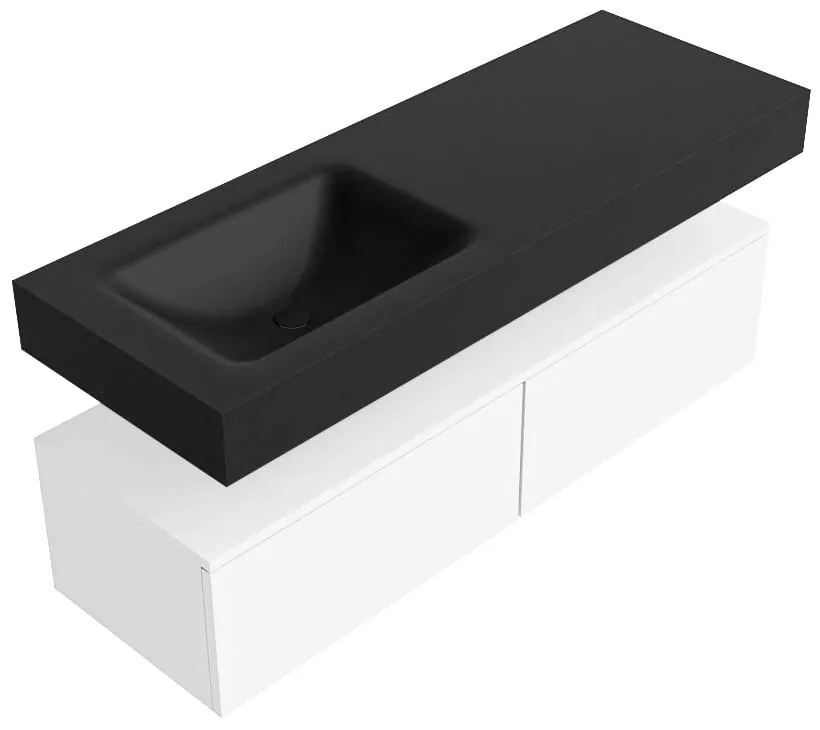 Zaro Alan badmeubel 130cm talc 2 lades met vrijhangende wastafel cloud links 1 kraangat urban