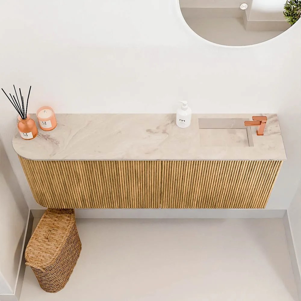 Mondiaz Joya DLux 110cm toiletmeubel ronding links oak met wastafel faye rechts 1 kraangat frappe